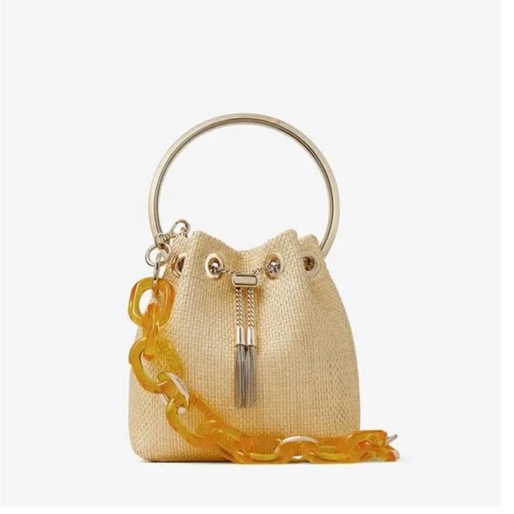 Jimmy Choo Bon Bon Natural Raffia Bag With Chain BRAND NEW WITH TAGS AND RECEIPT - Picture 2 of 4